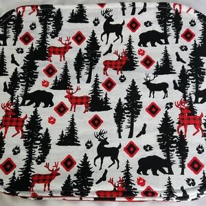 Red and Black Woodland Animal Print Fabric Place Mats Hand Crafted Set Of 4